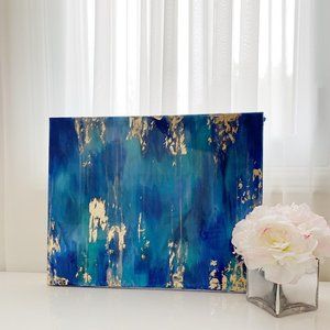 Blue Abstract Paint With Golden touches !! - Resin